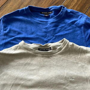 2 Michael Kors crew neck tees short sleeve tshirt MK logo blue beige Sz Small